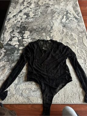 Fashion Nova Black Long-Sleeve Lace Bodysuit